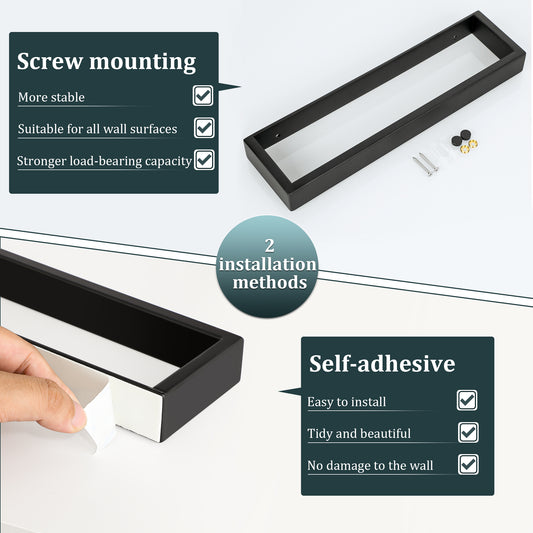 SAYAYO Hand Towel Holder Wall Mounted Black Towel Rail Self Adhesive or Screw Fixing Towel Ring for Bathroom Kitchen, SUS304 Stainless Steel Waterproof & Rustproof 20CM - 70CM