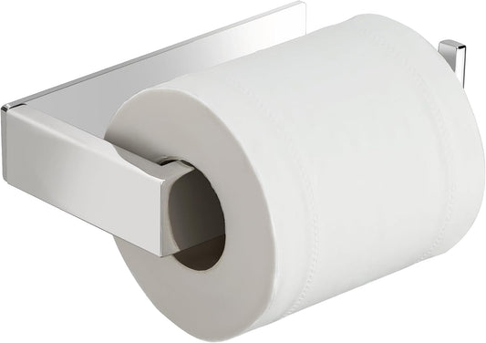 SAYAYO Toilet Roll Holder Self Adhesive Sticky on Toilet Paper Holder Without Screws No Drill for Bathroom Kitchen SUS304 Stainless Steel Square Design Towards the Right/ Left