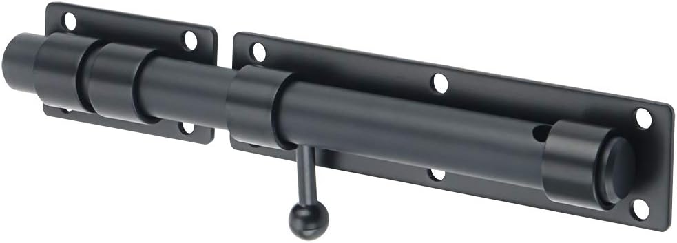 Sayayo Slide Gate Latch Bolt Safety Door Lock with Padlock Hole 150MM Length, 16MM Dia Bar, Heavy Duty Solid SUS304 Stainless Steel Matte Black(Not Include Padlock), 150MM, 180MM, 230MM