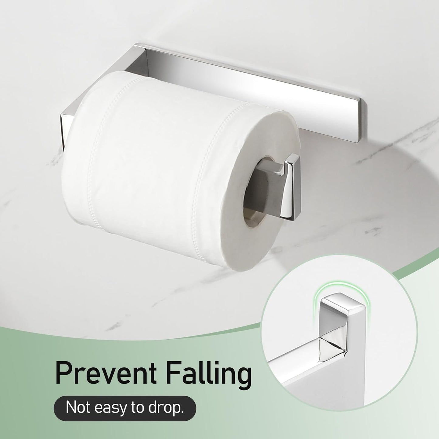 SAYAYO Toilet Roll Holder Self Adhesive Sticky on Toilet Paper Holder Without Screws No Drill for Bathroom Kitchen SUS304 Stainless Steel Square Design Towards the Right/ Left