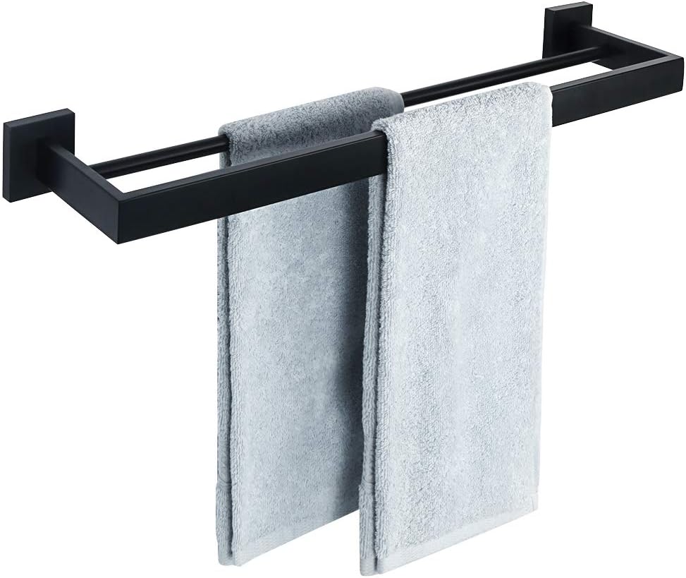 SAYAYO Double Towel Rail Wall Mounted Black Hand Towel Holder, 2-Tier Large Bath Towel Rack Heavy Duty for Bathroom Kitchen, 50CM, 60CM, 70CM