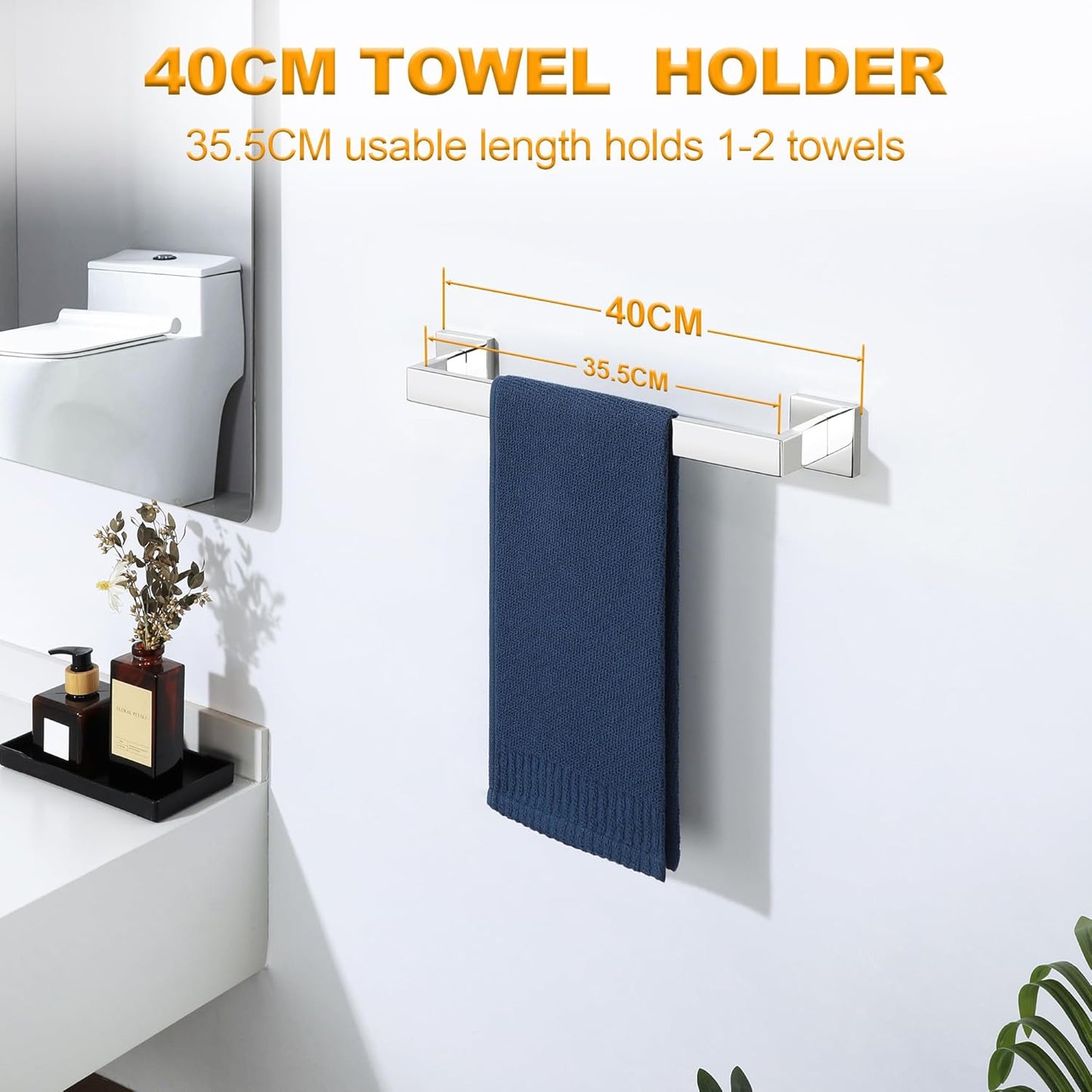 Sayayo Towel Rails Wall Mounted Bathroom Towel Holder Towel Bar, SUS304 Stainless Steel Towel Back, 30 - 80 CM