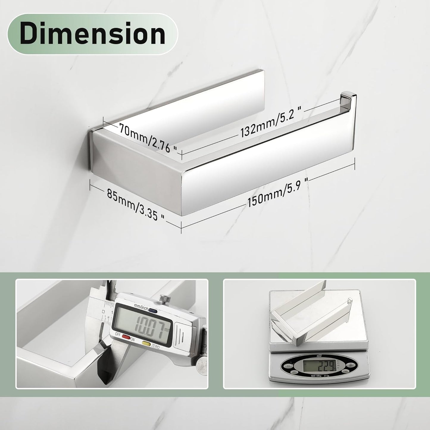 SAYAYO Toilet Roll Holder Self Adhesive Sticky on Toilet Paper Holder Without Screws No Drill for Bathroom Kitchen SUS304 Stainless Steel Square Design Towards the Right/ Left