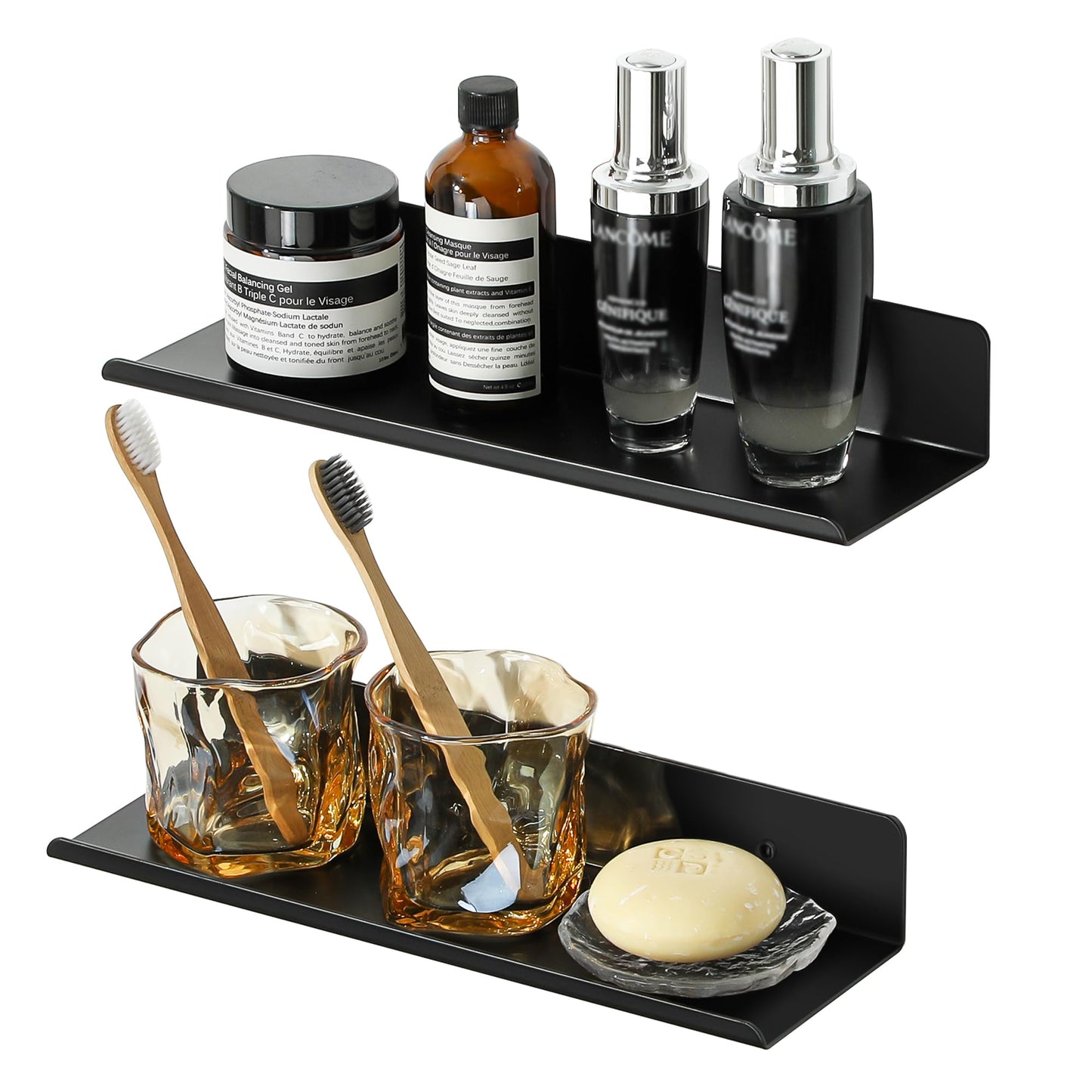 SAYAYO Floating Shelves Wall Mounted 30CM/ 12INCH, Screw-in Display Storage Shelf for Bedroom, Bathroom, Kitchen, Living Room, Office, with Drilling, Set of 2, White/ Black