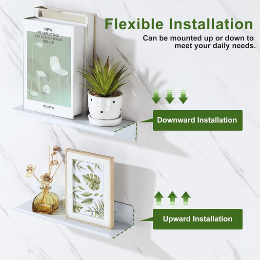 SAYAYO Floating Shelves Wall Mounted 30CM/ 12INCH, Screw-in Display Storage Shelf for Bedroom, Bathroom, Kitchen, Living Room, Office, with Drilling, Set of 2, White/ Black