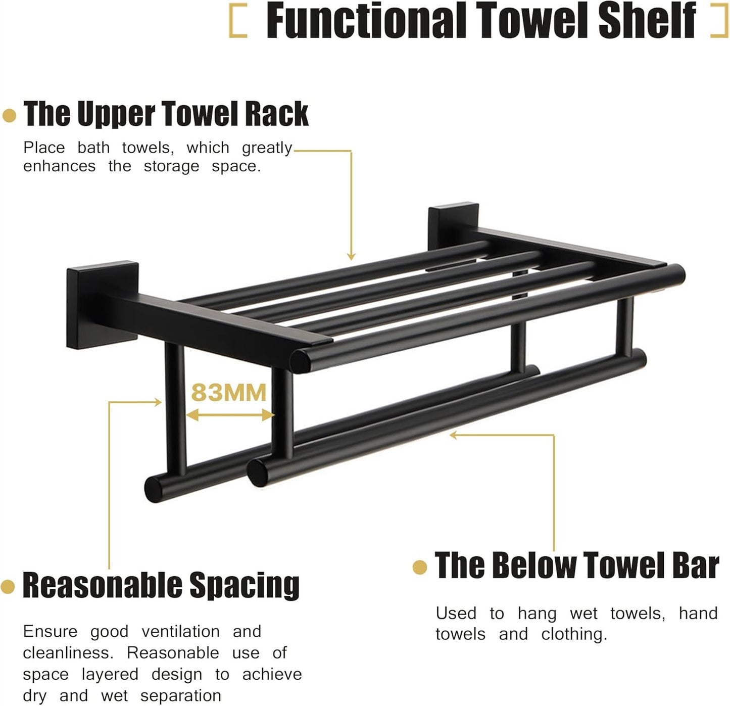 Sayayo Towel Rail Wall Mounted Bathroom Towel Shelf Towel Holder, SUS304 Stainless Steel Towel Rack 16 Inch 20 Inch 24 Inch 28 Inch