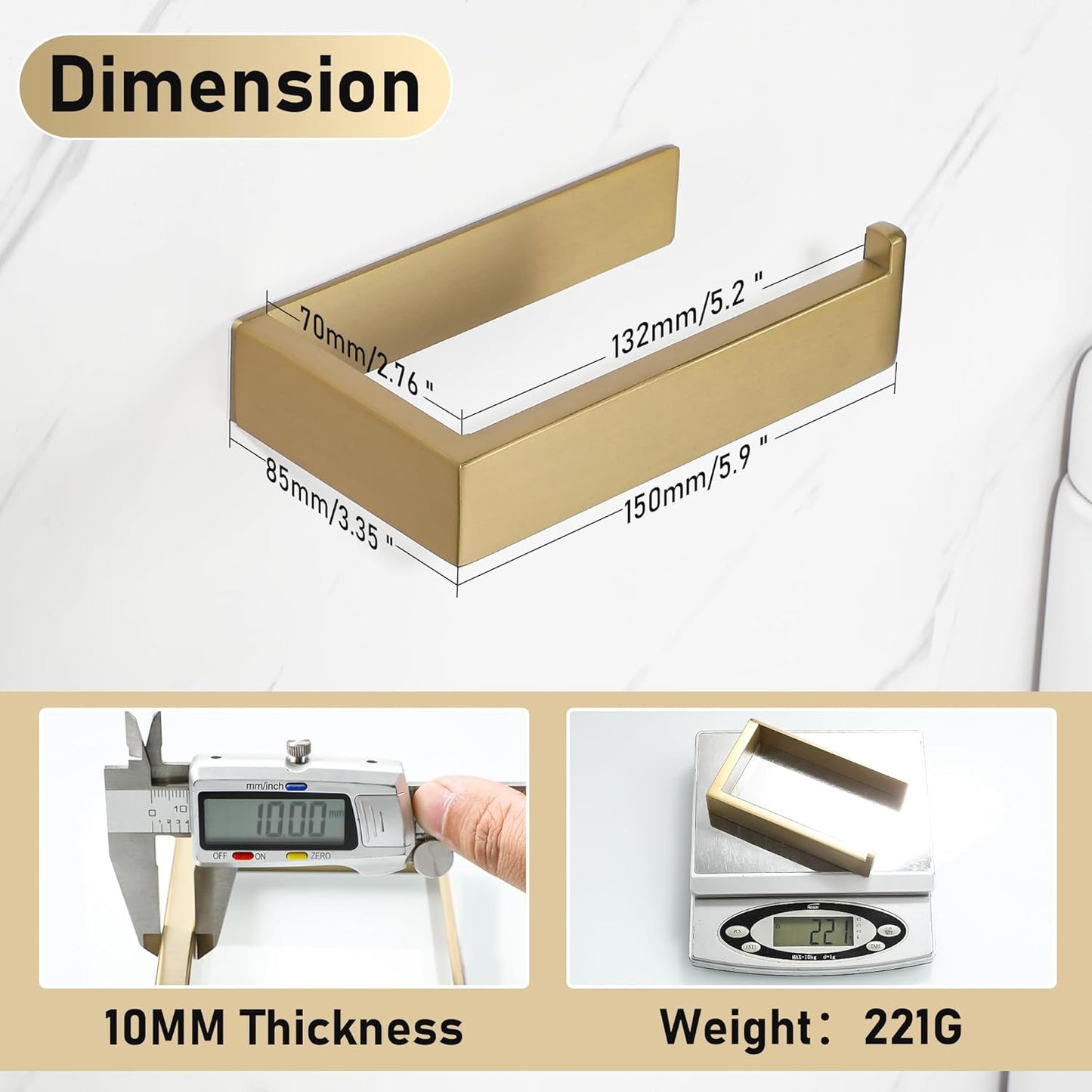 SAYAYO Toilet Roll Holder Self Adhesive Sticky on Toilet Paper Holder Without Screws No Drill for Bathroom Kitchen SUS304 Stainless Steel Square Design Towards the Right/ Left