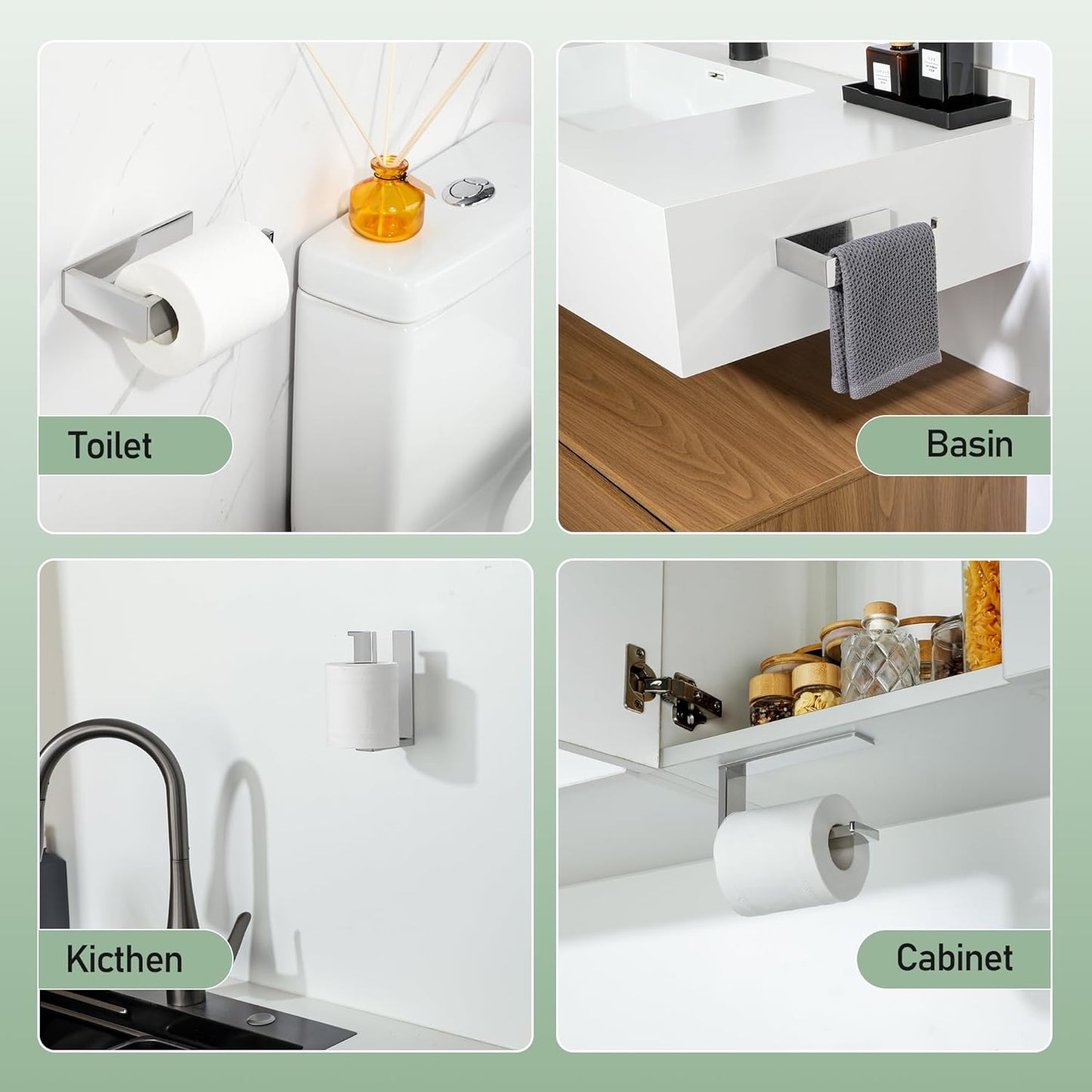 SAYAYO Toilet Roll Holder Self Adhesive Sticky on Toilet Paper Holder Without Screws No Drill for Bathroom Kitchen SUS304 Stainless Steel Square Design Towards the Right/ Left