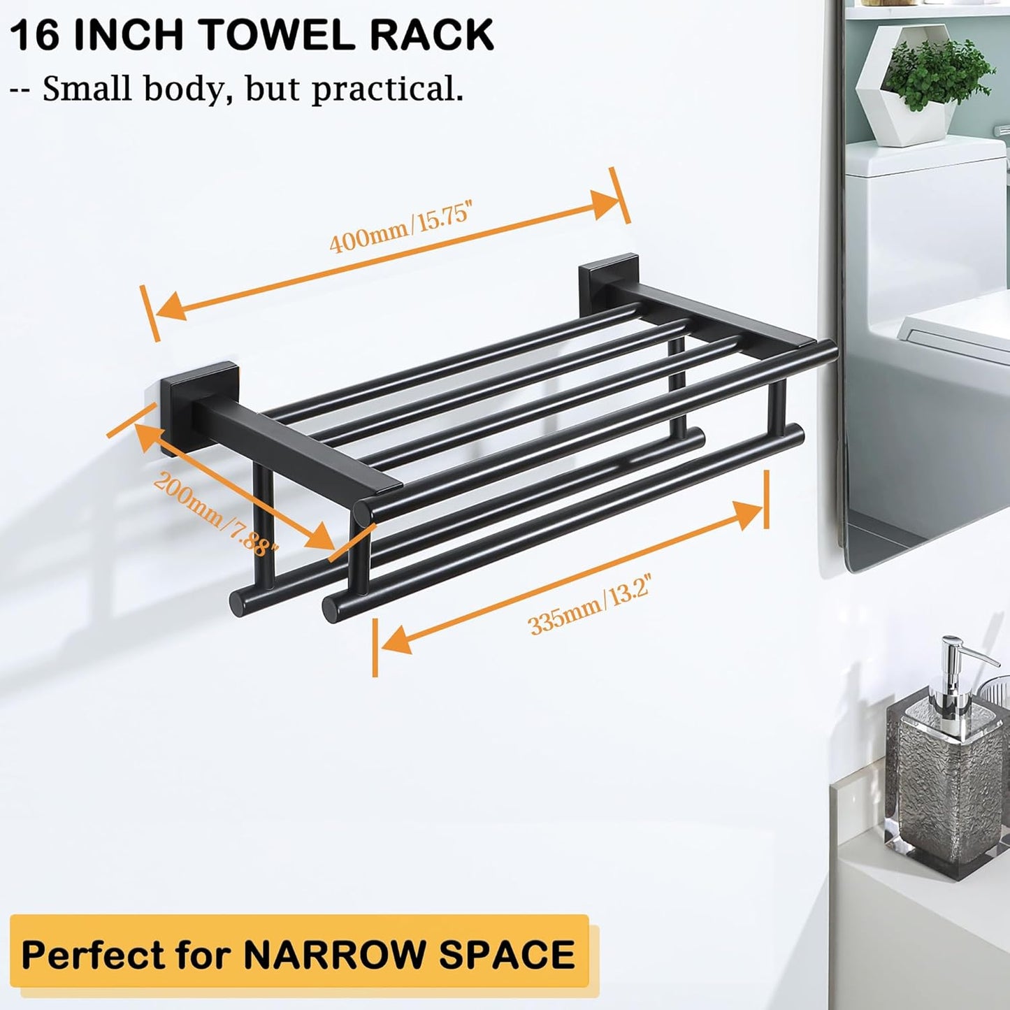 Sayayo Towel Rail Wall Mounted Bathroom Towel Shelf Towel Holder, SUS304 Stainless Steel Towel Rack 16 Inch 20 Inch 24 Inch 28 Inch