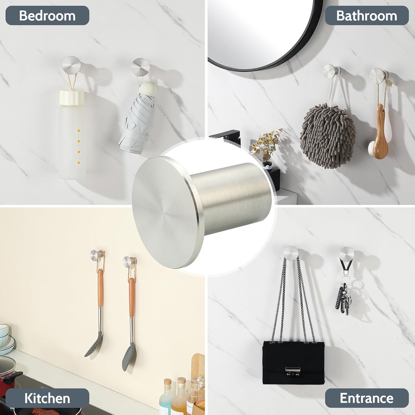 SAYAYO 2PCS Towel Hooks Wall Mounted Door Coat Hooks for Hanging Towels SUS304 Stainless Steel Wall Hooks for Bathroom Bedroom Heavy Duty with Fixing Screws, EGJF001Y-25X45