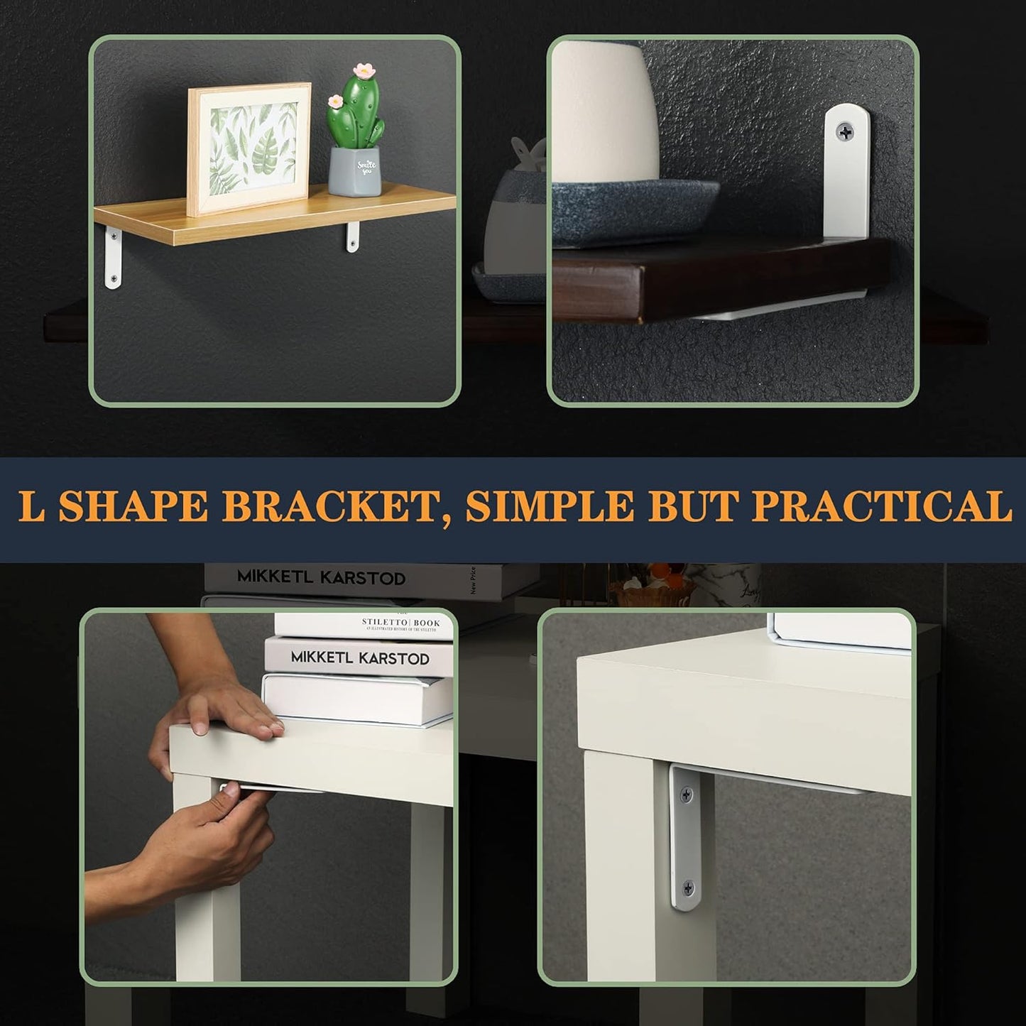 Sayayo L Shelf Bracket Corner Brace Angle Bracket Shelf Support Wall Hanging, Stainless Steel, 150MM-300MM, 2PCS/ 4PCS