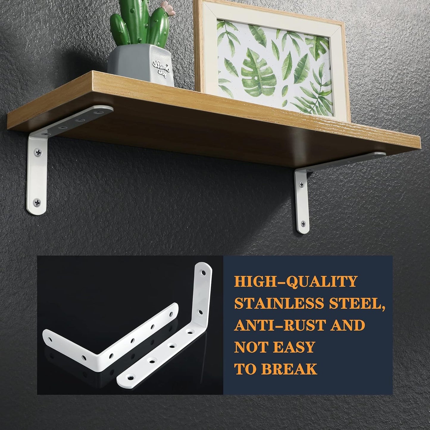 Sayayo L Shelf Bracket Corner Brace Angle Bracket Shelf Support Wall Hanging, Stainless Steel, 150MM-300MM, 2PCS/ 4PCS