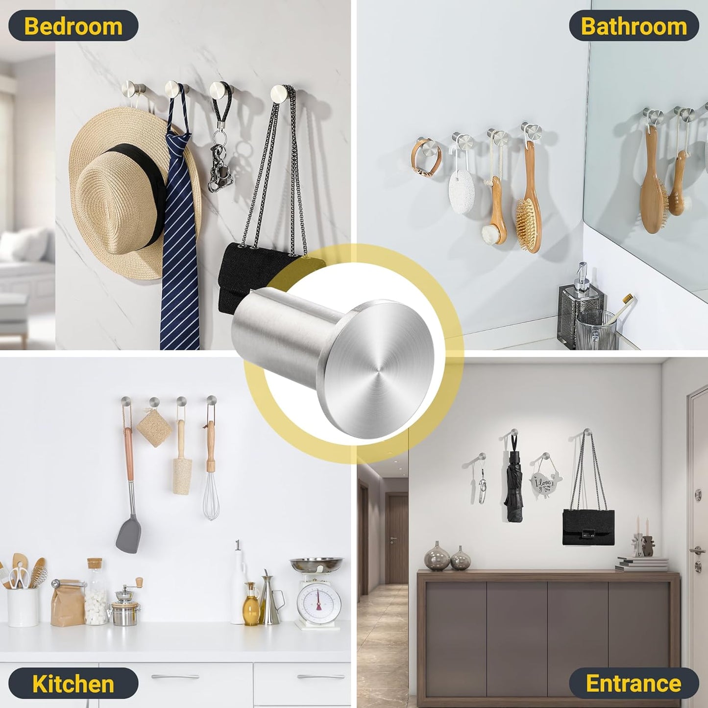 SAYAYO Coat Hooks Wall Mounted 2PCS/ 4PCS Door Hooks for Hanging Towels Wall Hook SUS304 Stainless Steel Heavy Duty for Bathroom Kitchen Home to Hang Clothes, Keys, Hats, Bags