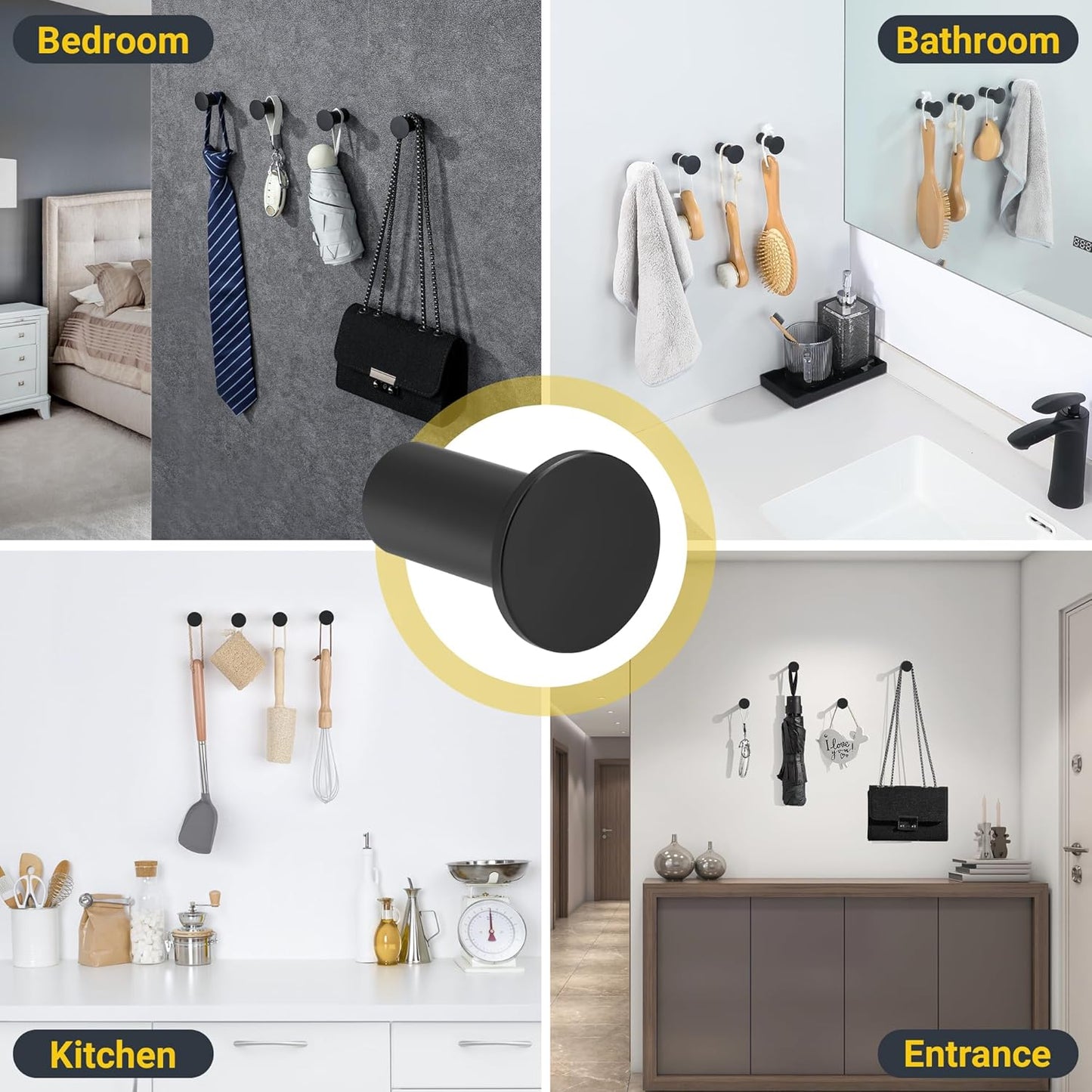 SAYAYO Coat Hooks Wall Mounted 2PCS/ 4PCS Door Hooks for Hanging Towels Wall Hook SUS304 Stainless Steel Heavy Duty for Bathroom Kitchen Home to Hang Clothes, Keys, Hats, Bags