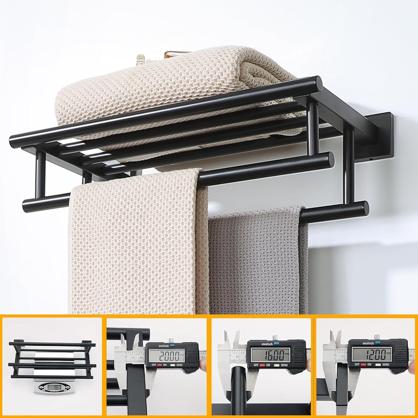 Sayayo Towel Rail Wall Mounted Bathroom Towel Shelf Towel Holder, SUS304 Stainless Steel Towel Rack 16 Inch 20 Inch 24 Inch 28 Inch