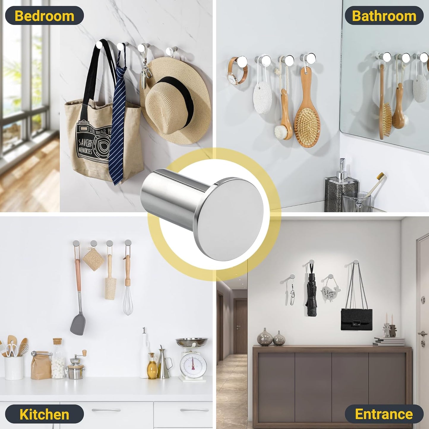 SAYAYO Coat Hooks Wall Mounted 2PCS/ 4PCS Door Hooks for Hanging Towels Wall Hook SUS304 Stainless Steel Heavy Duty for Bathroom Kitchen Home to Hang Clothes, Keys, Hats, Bags
