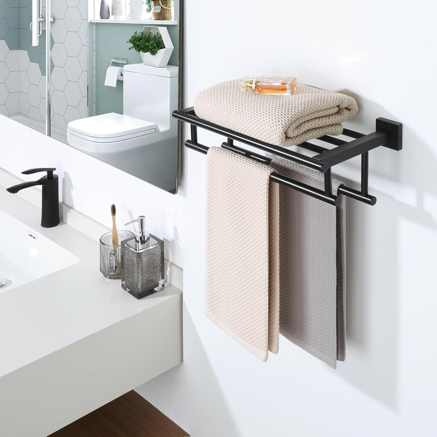 Sayayo Towel Rail Wall Mounted Bathroom Towel Shelf Towel Holder, SUS304 Stainless Steel Towel Rack 16 Inch 20 Inch 24 Inch 28 Inch