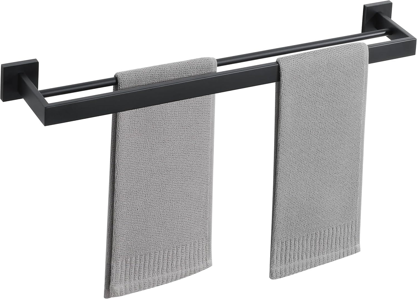SAYAYO Double Towel Rail Wall Mounted Black Hand Towel Holder, 2-Tier Large Bath Towel Rack Heavy Duty for Bathroom Kitchen, 50CM, 60CM, 70CM