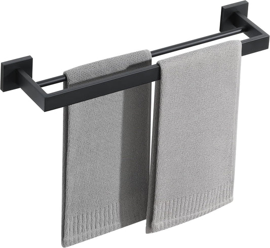 SAYAYO Double Towel Rail Wall Mounted Black Hand Towel Holder, 2-Tier Large Bath Towel Rack Heavy Duty for Bathroom Kitchen, 50CM, 60CM, 70CM
