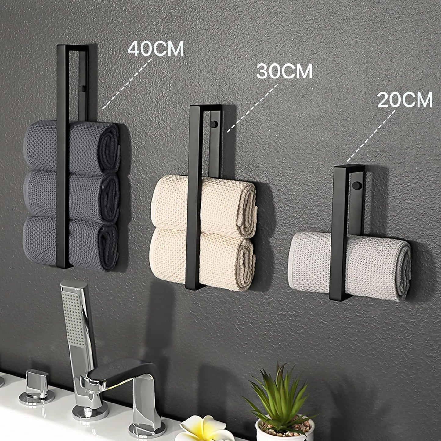 SAYAYO Hand Towel Holder Self Adhesive & Screw Small Towel Rail Wall Mounted Towel Ring SUS304 Stainless Steel No Drilling for Bathroom, 20CM - 70CM, Black, Brushed, White, Polished, Gold