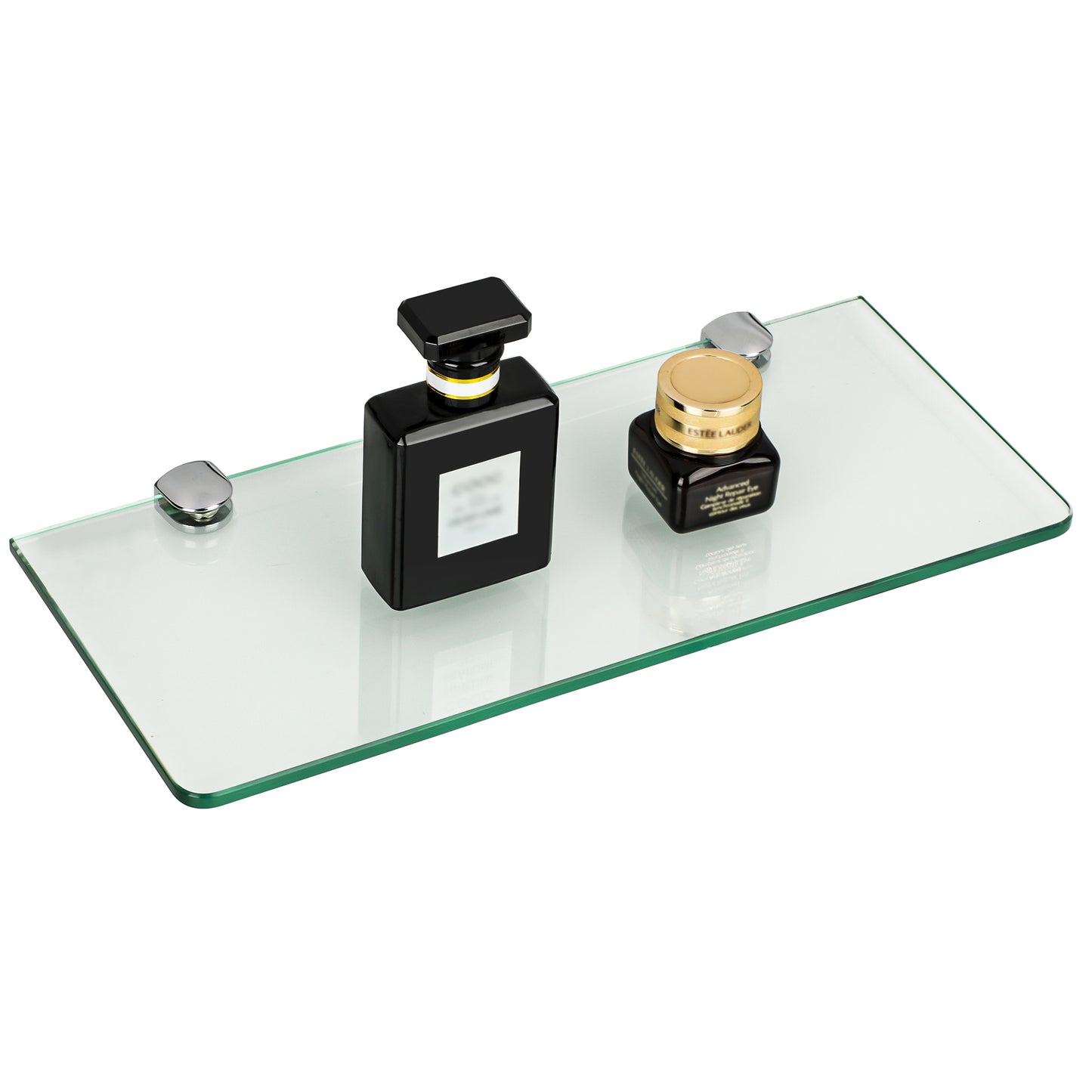 SAYAYO Glass Floating Shelves, Bathroom Shelf Wall Mounted with Chromed Shelf Brackets for Home Kitchen Bedroom Decor 30CM/12 Inch, 6MM Tempered Transparent Glass Shelf 1 PCS/ 2 PCS