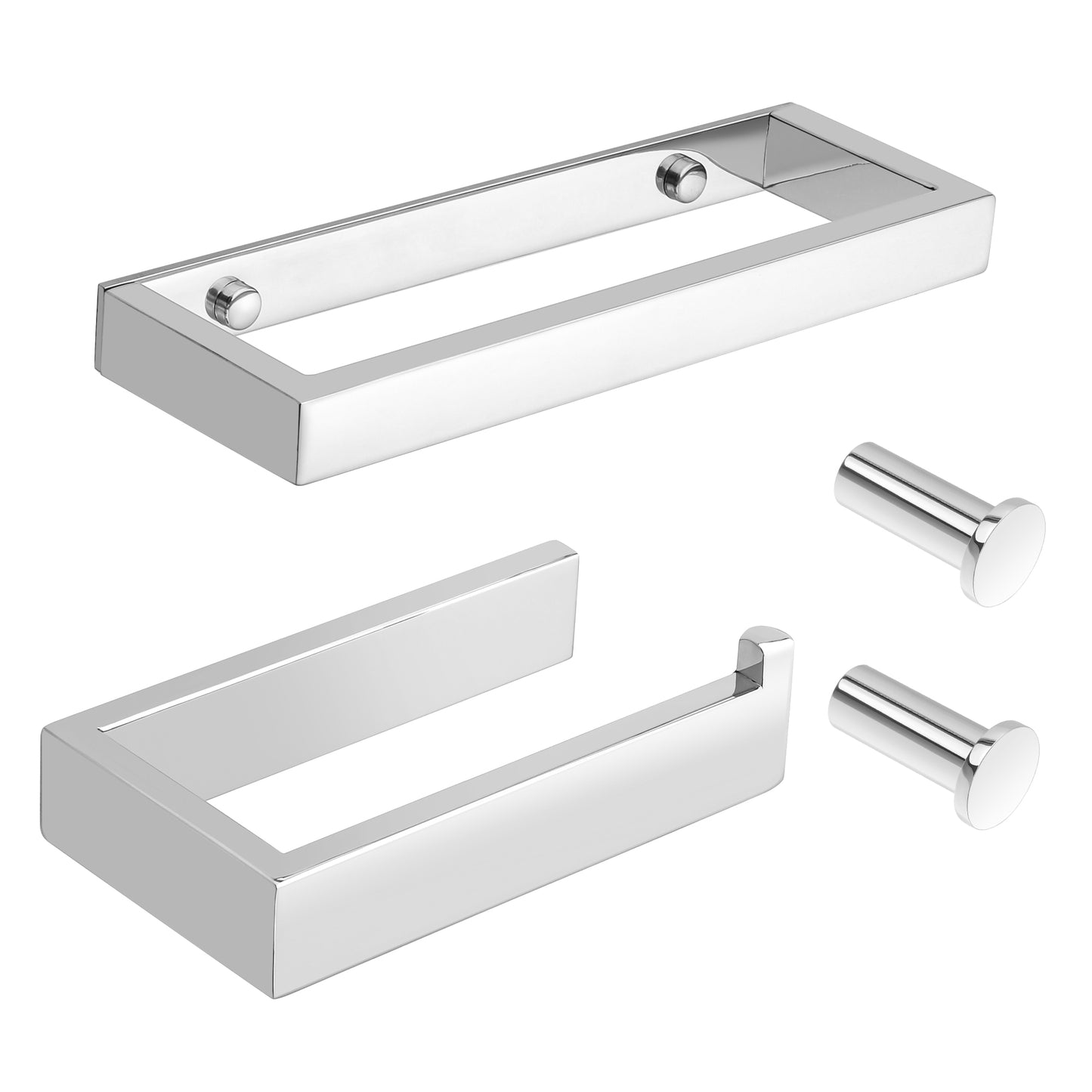 SAYAYO 4-Piece Black Bathroom Accessory Set 6 Inch/ 15 CM Toilet Roll Holder Wall Mounted, 8 Inch/ 12 Inch, 20CM/ 30CM Towel Rail Hand Towel Holder and 2Pcs Coat Hooks for Hanging, SUS304 Stainless Steel