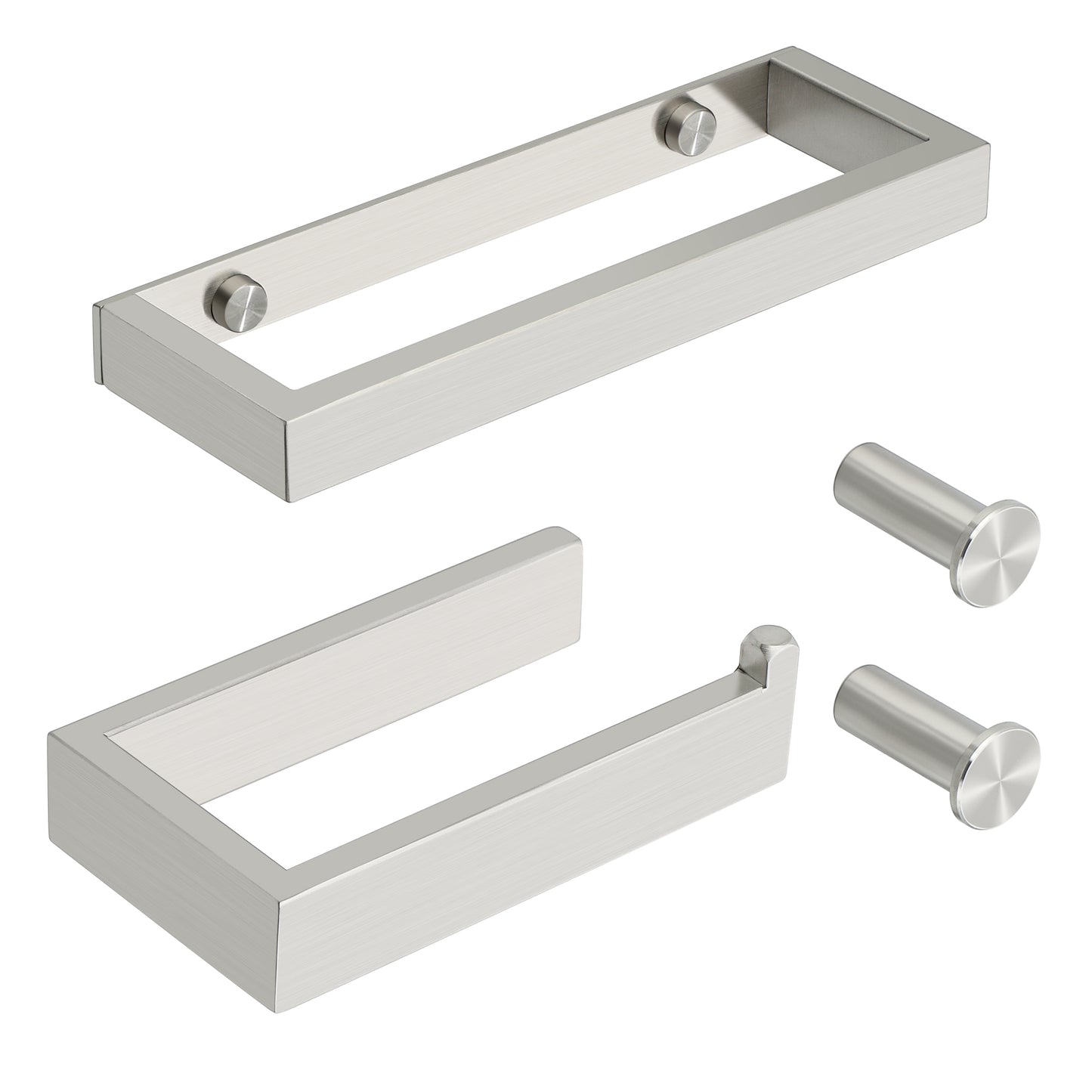 SAYAYO 4-Piece Black Bathroom Accessory Set 6 Inch/ 15 CM Toilet Roll Holder Wall Mounted, 8 Inch/ 12 Inch, 20CM/ 30CM Towel Rail Hand Towel Holder and 2Pcs Coat Hooks for Hanging, SUS304 Stainless Steel