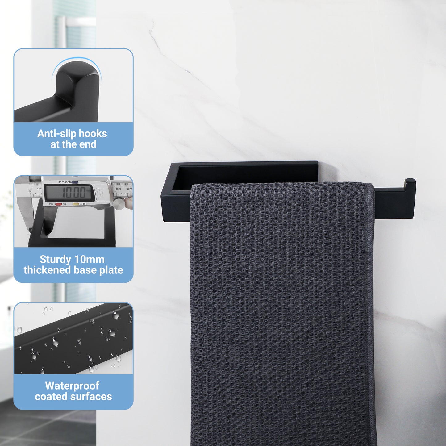 Sayayo Hand Towel Holder 24 CM/ 9.5 INCH Towel Rail Wall Mounted, SUS304 Stainless Steel Black Towel Ring for Bathroom Kitchen, with Drilling