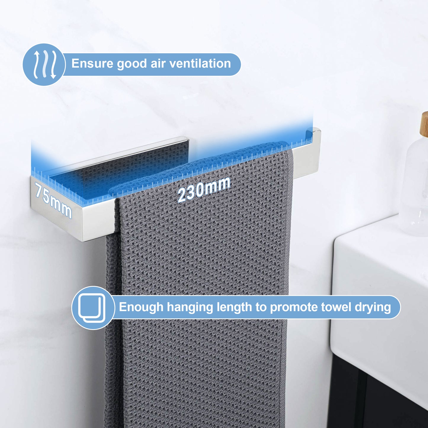 Sayayo Hand Towel Holder 24 CM/ 9.5 INCH Towel Rail Wall Mounted, SUS304 Stainless Steel Black Towel Ring for Bathroom Kitchen, with Drilling