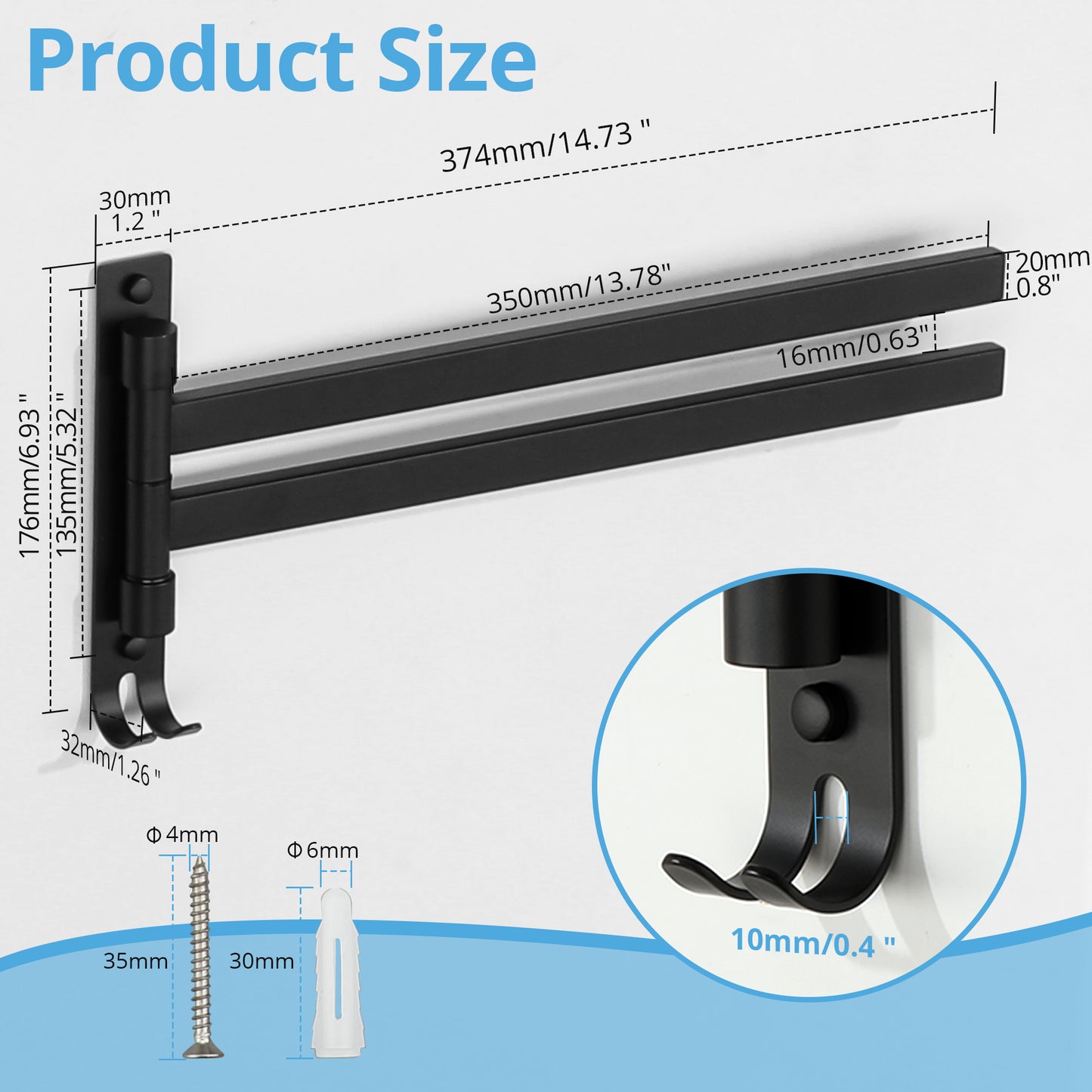 SAYAYO Black/ Brushed Bathroom Towel Rack, 180° Rotating, Bidet Towel Holder, 35CM Towel Rack, Stainless Steel 304 Towel Holder for Kitchen Bathroom, 2 Bars / 3 Bars / 4 Bars