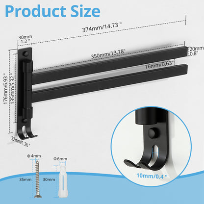 SAYAYO Black/ Brushed Bathroom Towel Rack, 180° Rotating, Bidet Towel Holder, 35CM Towel Rack, Stainless Steel 304 Towel Holder for Kitchen Bathroom, 2 Bars / 3 Bars / 4 Bars