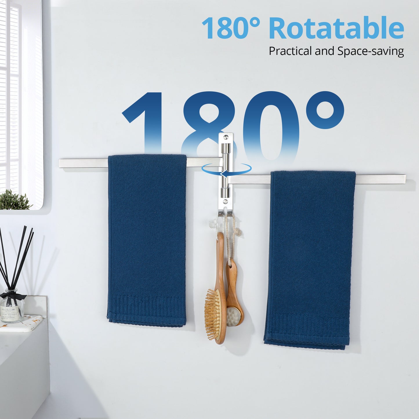 SAYAYO Black/ Brushed Bathroom Towel Rack, 180° Rotating, Bidet Towel Holder, 35CM Towel Rack, Stainless Steel 304 Towel Holder for Kitchen Bathroom, 2 Bars / 3 Bars / 4 Bars