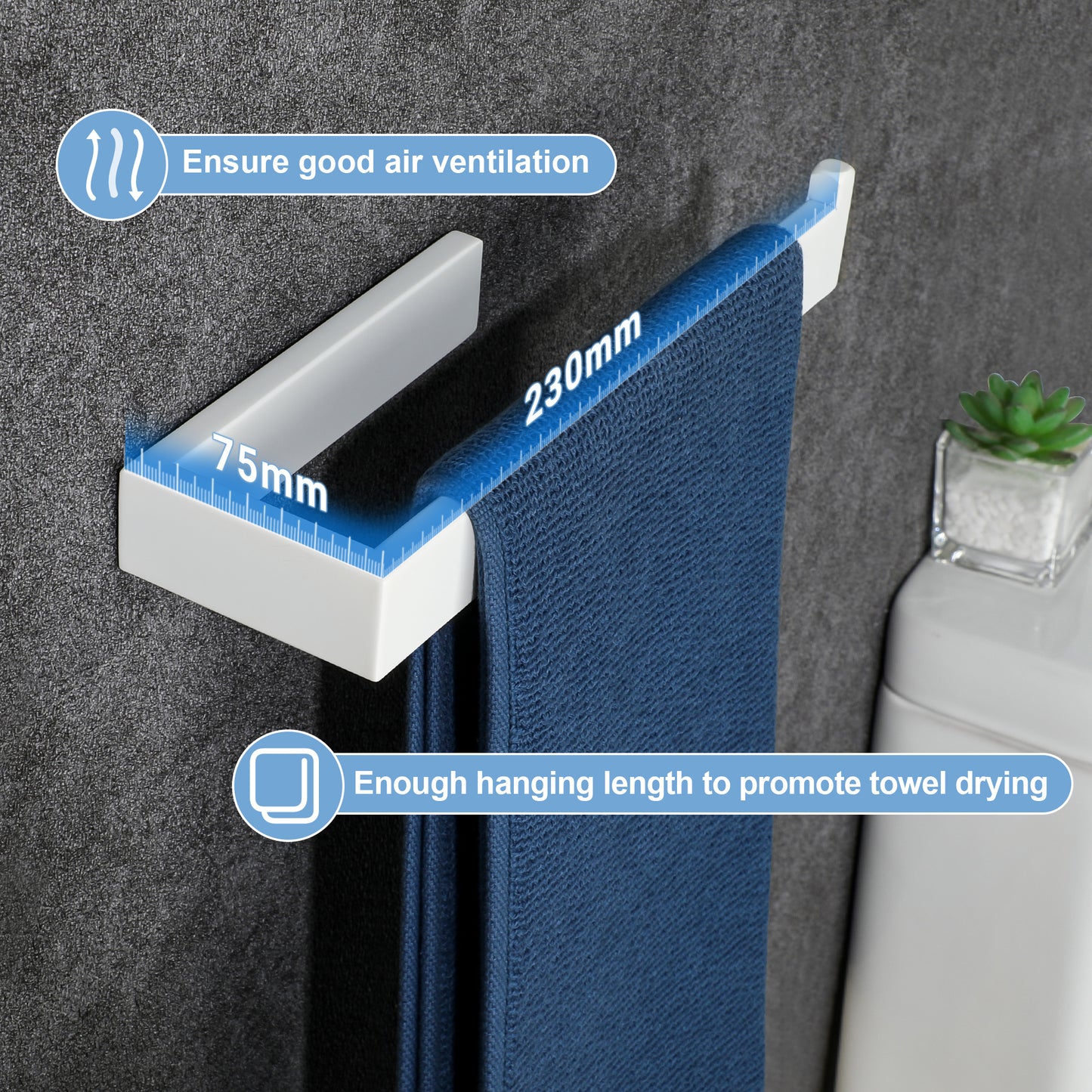 Sayayo Hand Towel Holder 24 CM/ 9.5 INCH Towel Rail Wall Mounted, SUS304 Stainless Steel Black Towel Ring for Bathroom Kitchen, with Drilling