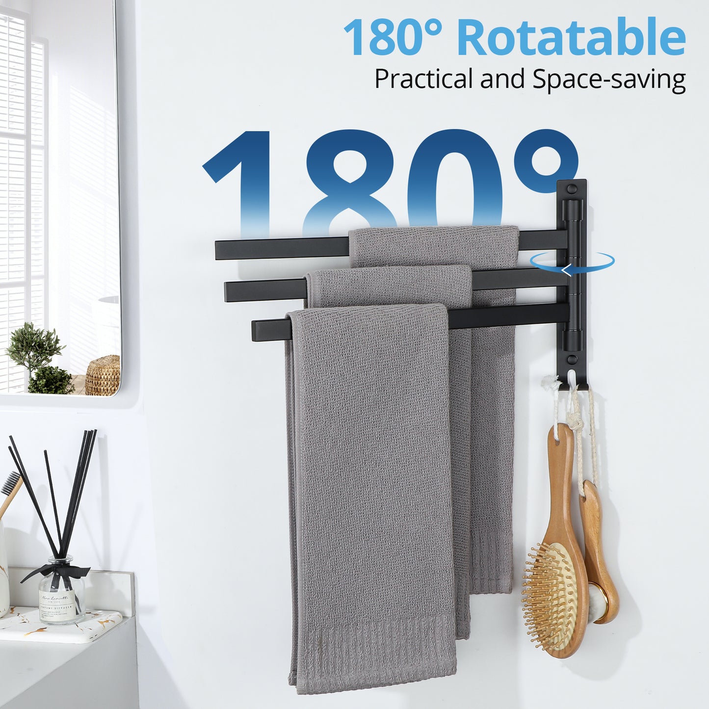 SAYAYO Black/ Brushed Bathroom Towel Rack, 180° Rotating, Bidet Towel Holder, 35CM Towel Rack, Stainless Steel 304 Towel Holder for Kitchen Bathroom, 2 Bars / 3 Bars / 4 Bars