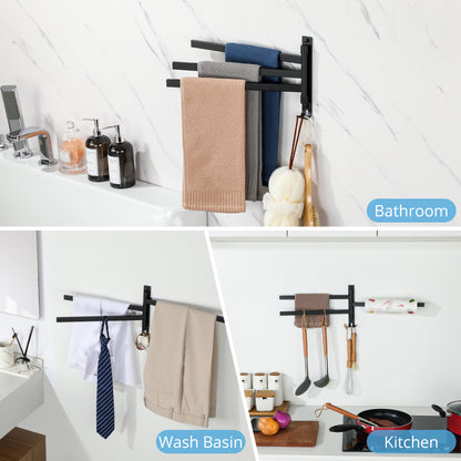 SAYAYO Black/ Brushed Bathroom Towel Rack, 180° Rotating, Bidet Towel Holder, 35CM Towel Rack, Stainless Steel 304 Towel Holder for Kitchen Bathroom, 2 Bars / 3 Bars / 4 Bars