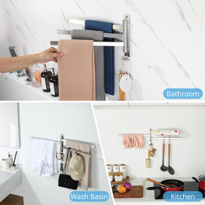 SAYAYO Black/ Brushed Bathroom Towel Rack, 180° Rotating, Bidet Towel Holder, 35CM Towel Rack, Stainless Steel 304 Towel Holder for Kitchen Bathroom, 2 Bars / 3 Bars / 4 Bars