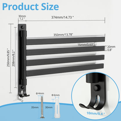 SAYAYO Black/ Brushed Bathroom Towel Rack, 180° Rotating, Bidet Towel Holder, 35CM Towel Rack, Stainless Steel 304 Towel Holder for Kitchen Bathroom, 2 Bars / 3 Bars / 4 Bars