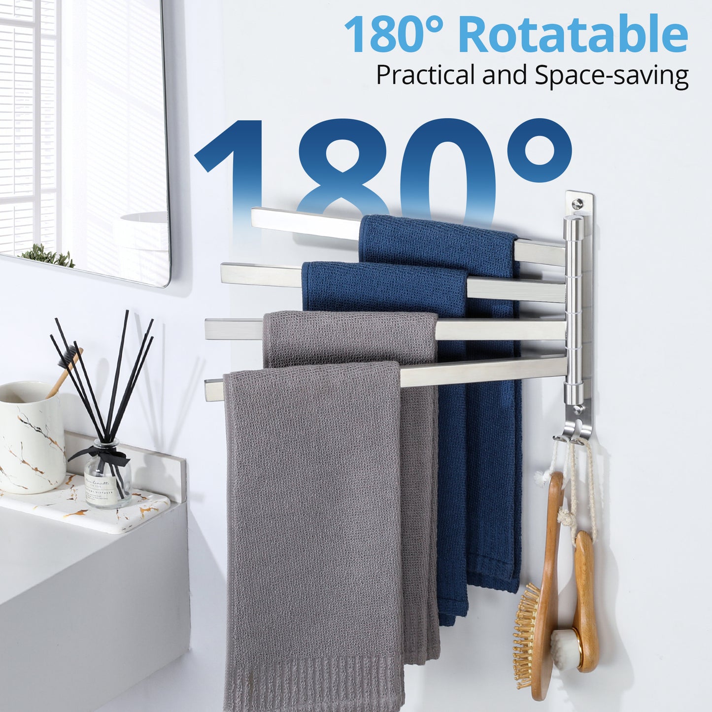 SAYAYO Black/ Brushed Bathroom Towel Rack, 180° Rotating, Bidet Towel Holder, 35CM Towel Rack, Stainless Steel 304 Towel Holder for Kitchen Bathroom, 2 Bars / 3 Bars / 4 Bars