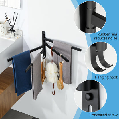 SAYAYO Black/ Brushed Bathroom Towel Rack, 180° Rotating, Bidet Towel Holder, 35CM Towel Rack, Stainless Steel 304 Towel Holder for Kitchen Bathroom, 2 Bars / 3 Bars / 4 Bars