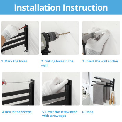 SAYAYO Black/ Brushed Bathroom Towel Rack, 180° Rotating, Bidet Towel Holder, 35CM Towel Rack, Stainless Steel 304 Towel Holder for Kitchen Bathroom, 2 Bars / 3 Bars / 4 Bars