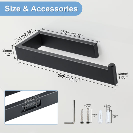 Sayayo Hand Towel Holder 24 CM/ 9.5 INCH Towel Rail Wall Mounted, SUS304 Stainless Steel Black Towel Ring for Bathroom Kitchen, with Drilling