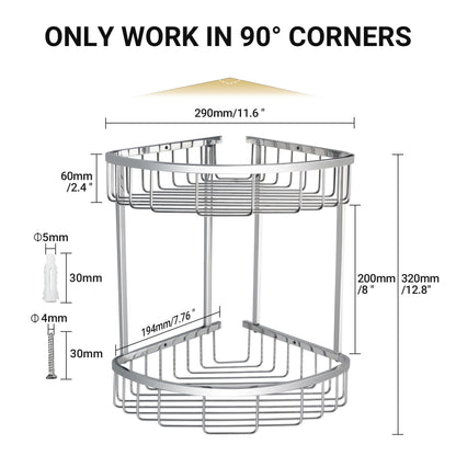 SAYAYO Corner Shower Caddy Basket, SUS304 Stainless Steel Corner Bathroom Shelf, 2-Tier Polished Shower Organiser