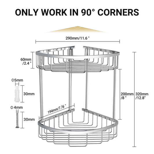 SAYAYO Corner Shower Caddy Basket, SUS304 Stainless Steel Corner Bathroom Shelf, 2-Tier Polished Shower Organiser