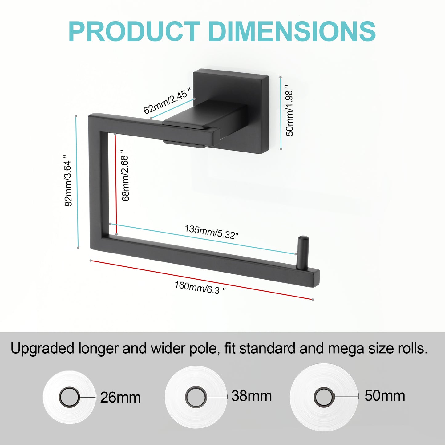 Sayayo Toilet Paper Roll Holder Wall Mounted, Towel Holder Hand Towel Ring, SUS304 Stainless Steel Waterproof & Rustproof, Modern Square Design, Chrome/ Black/ Brushed/ Gold