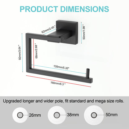 Sayayo Toilet Paper Roll Holder Wall Mounted, Towel Holder Hand Towel Ring, SUS304 Stainless Steel Waterproof & Rustproof, Modern Square Design, Chrome/ Black/ Brushed/ Gold