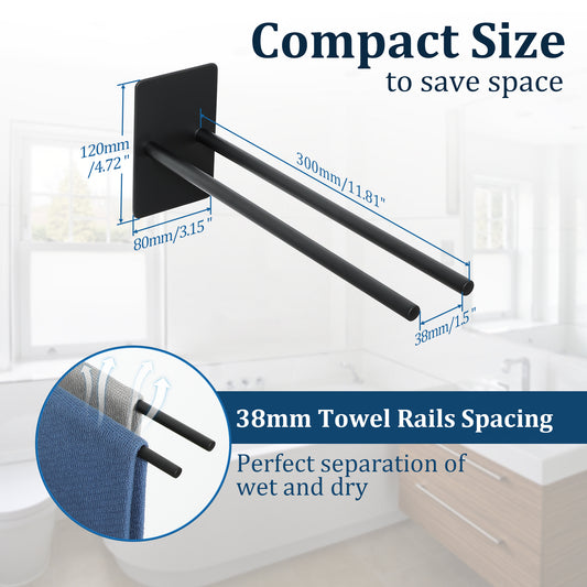 Sayayo Towel Rails Adhesive Bathroom Towel Holder Double Towel Bar Stick on, SUS304 Stainless Steel Towel Rack No Drilling , 30CM, 40CM