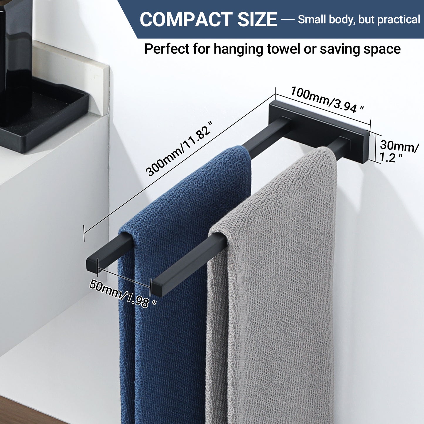 Sayayo Hand Towel Holder Double Towel Bar, Towel Rails SUS304 Stainless Steel Towel Rack 30CM, 40CM