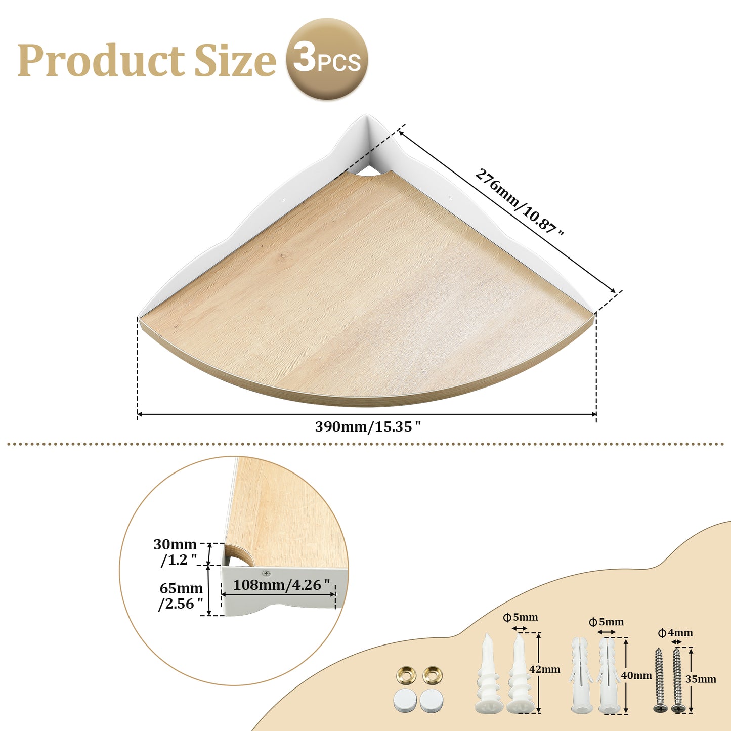 SAYAYO 28 CM Wooden Corner Wall Shelves, Wooden Corner Shelf, Wall-Mounted Shelf for Books, Plants, Kitchen, Bathroom, Living Room, Study