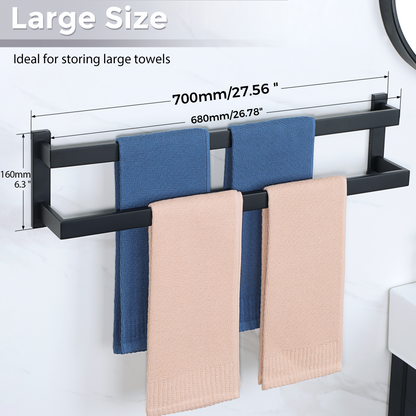 Sayayo Black Towel Rail Wall Mounted Double Bath Towel Holder for Bathroom Kitchen, 2-Tier Towels Rack SUS304 Stainless Steel, 16 INCH, 20 INCH, 24 INCH, 28 INCH