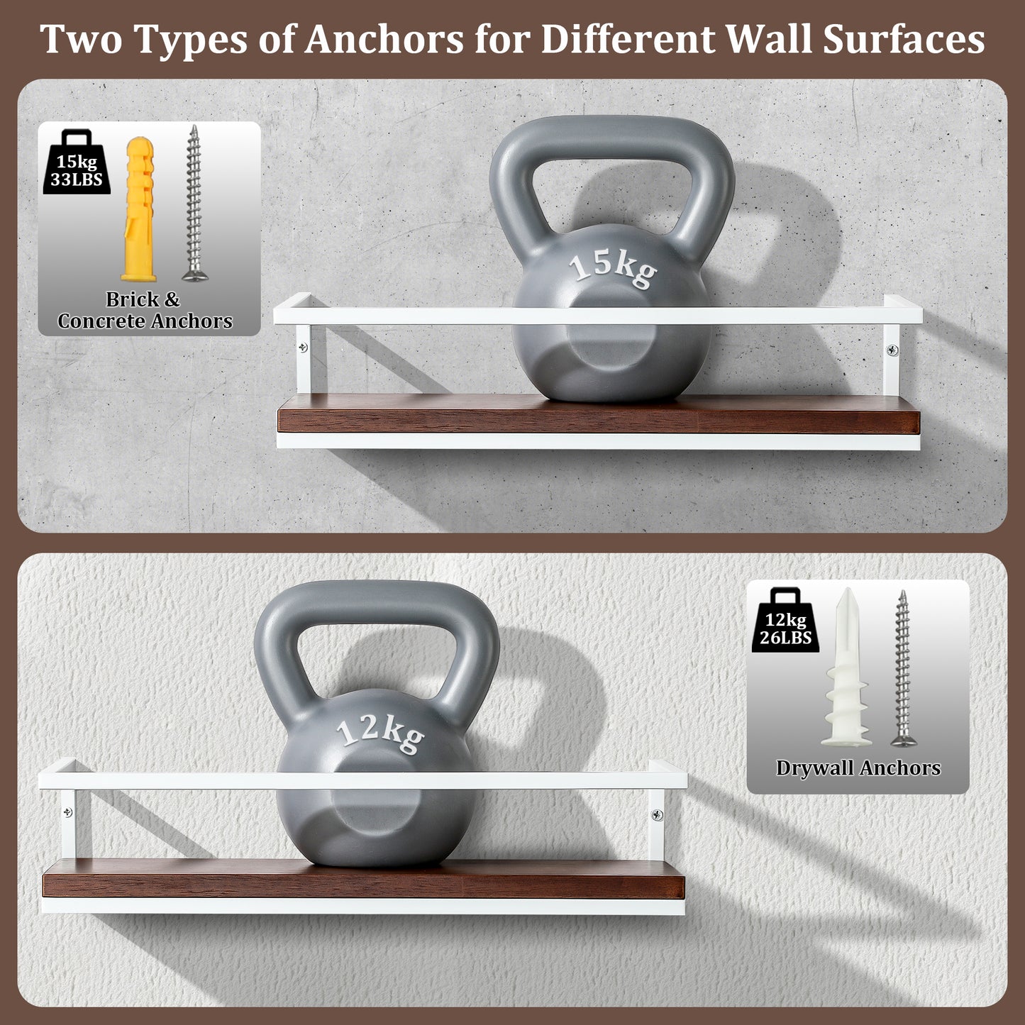 SAYAYO 40 CM Wooden Wall Shelves, Set of 2 Wooden Bathroom Shelves, Wall-Mounted Shelf for Books, Plants, Wall Shelves for Kitchen, Bathroom, Living Room, Study